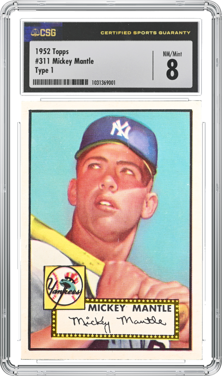 1952 Topps Mickey Mantle card graded Near-Mint 8 by CSG.