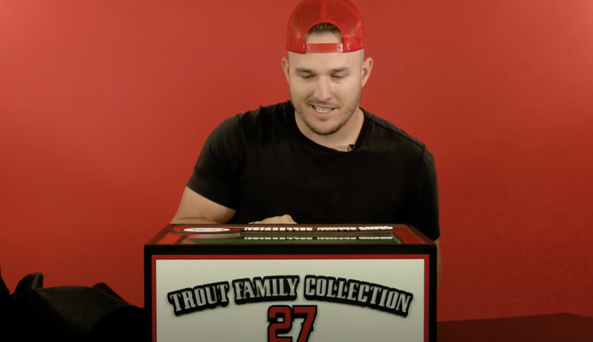 Mike Trout with the Trout Family Collection created by PSA.