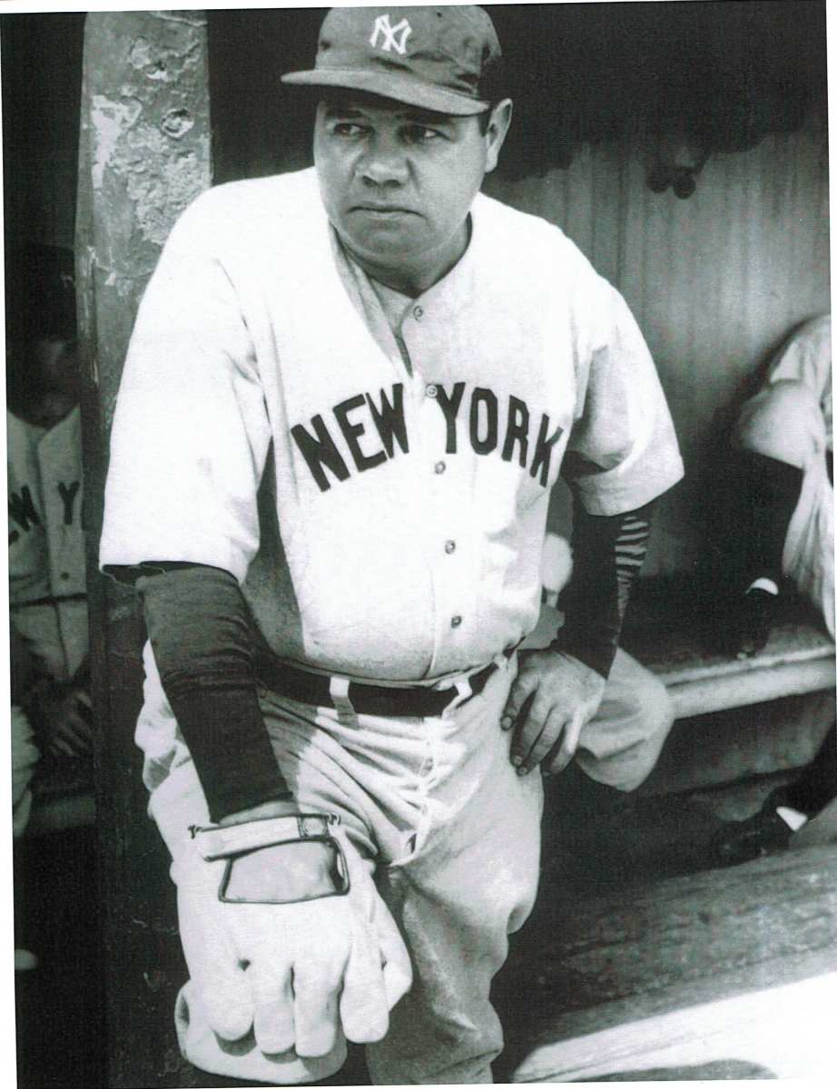 Babe Ruth with his Spalding glove in the 1920s.