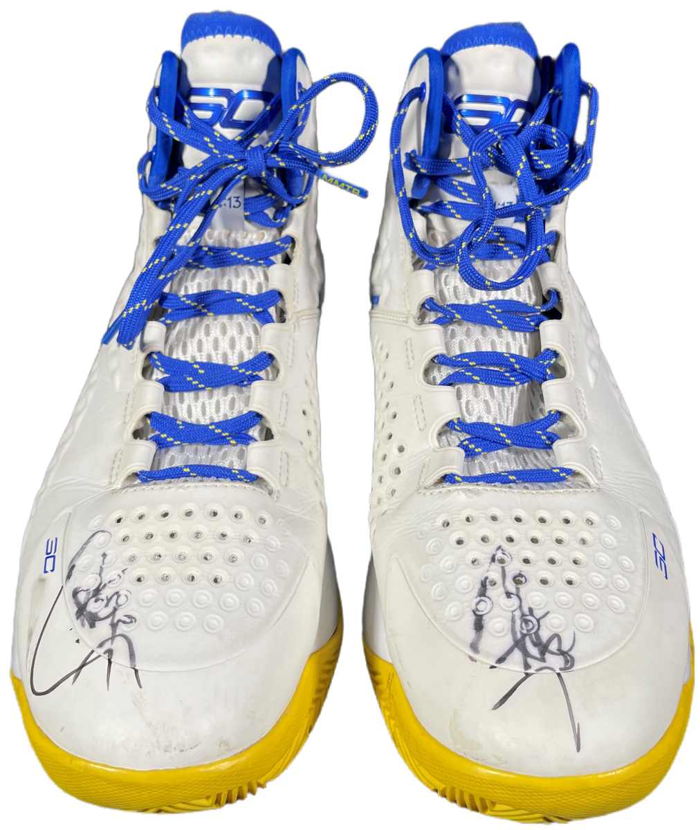 2014-15 Stephen Curry game-worn, signed and photo-matched sneakers.