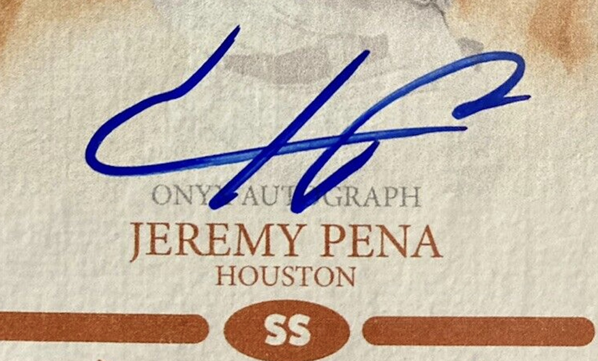 Jeremy Pena autograph on an Onyx Vintage Baseball card.