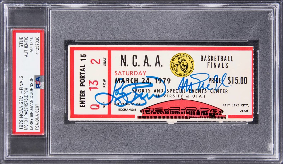 Ticket to the 1979 NCAA Tournament semifinals signed by Larry Bird and Magic Johnson.