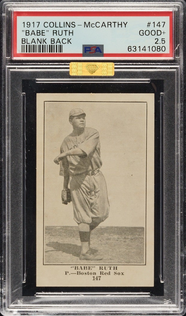 1917 E135 Collins-McCarthy #147 Babe Ruth Blank Back card. 
