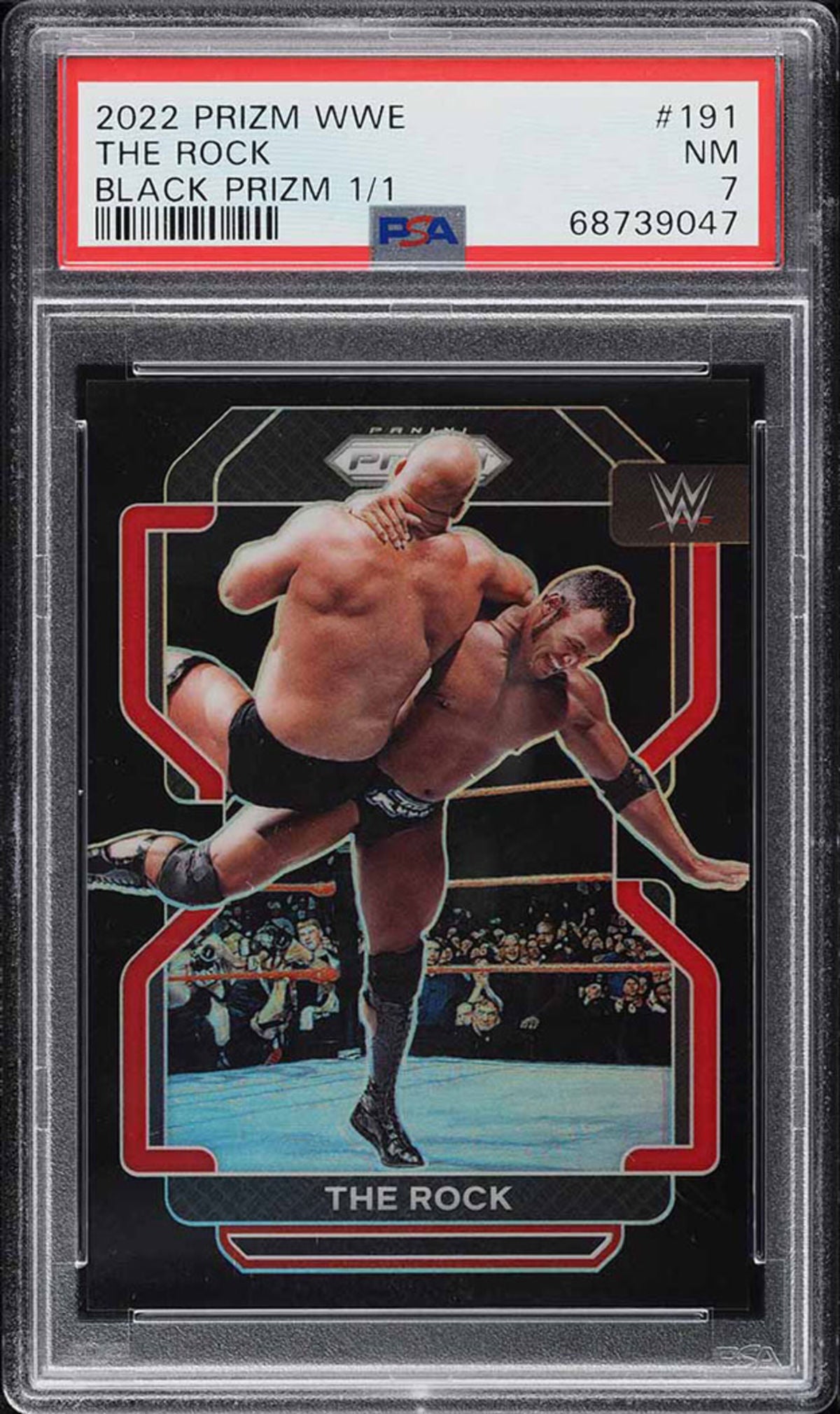 2022 Panini WWE The Rock Black Prizm card. 