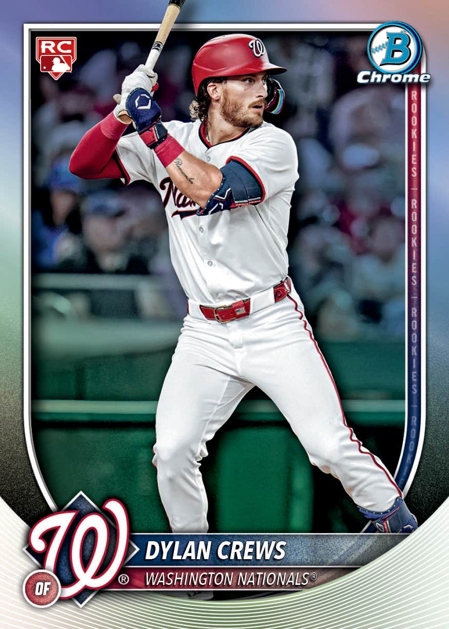 2025 Bowman Chrome Dylan Crews Red RC Redemption card.