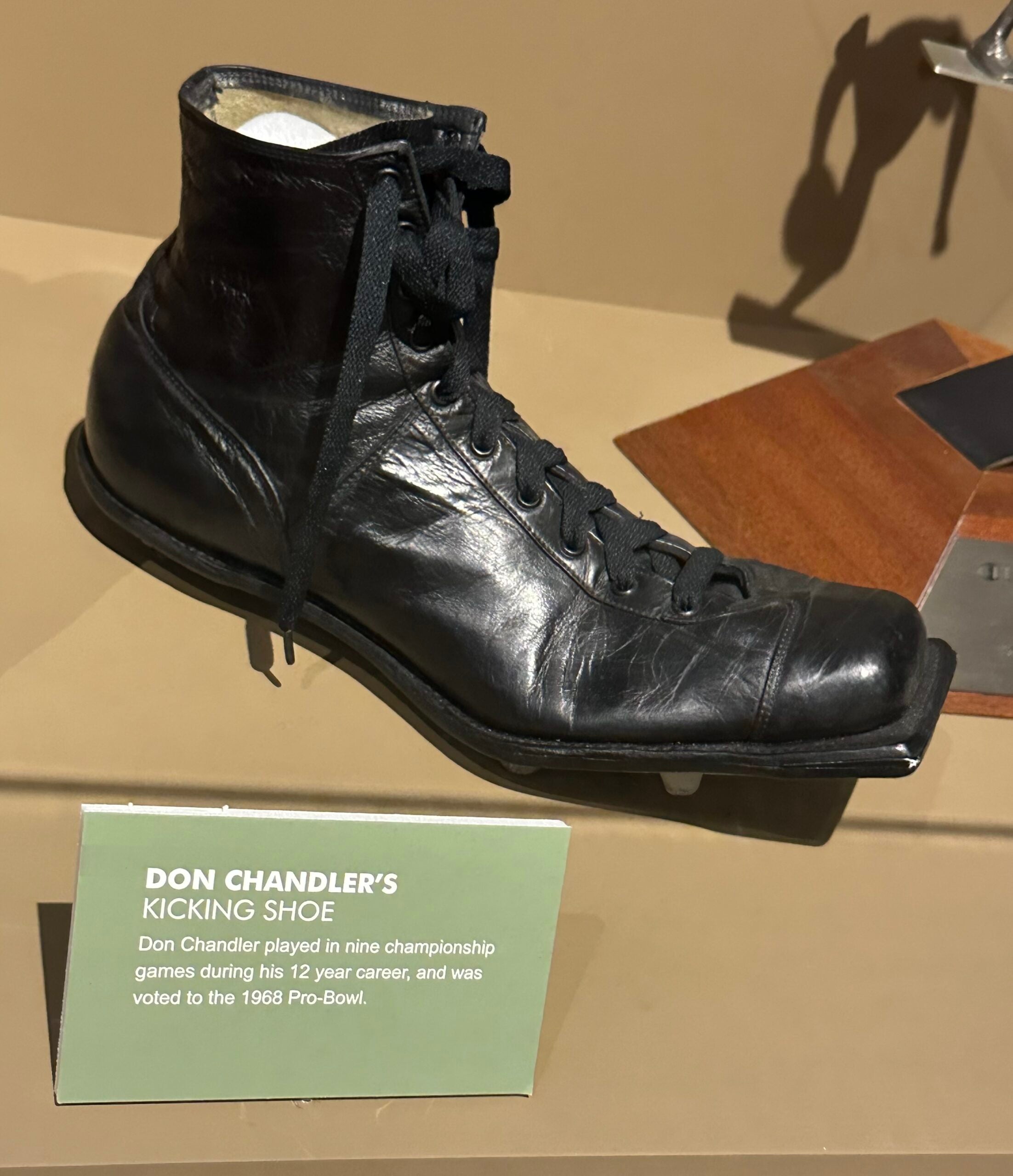 Don Chandler's kicking shoe at the Oklahoma Sports Hall of Fame. 