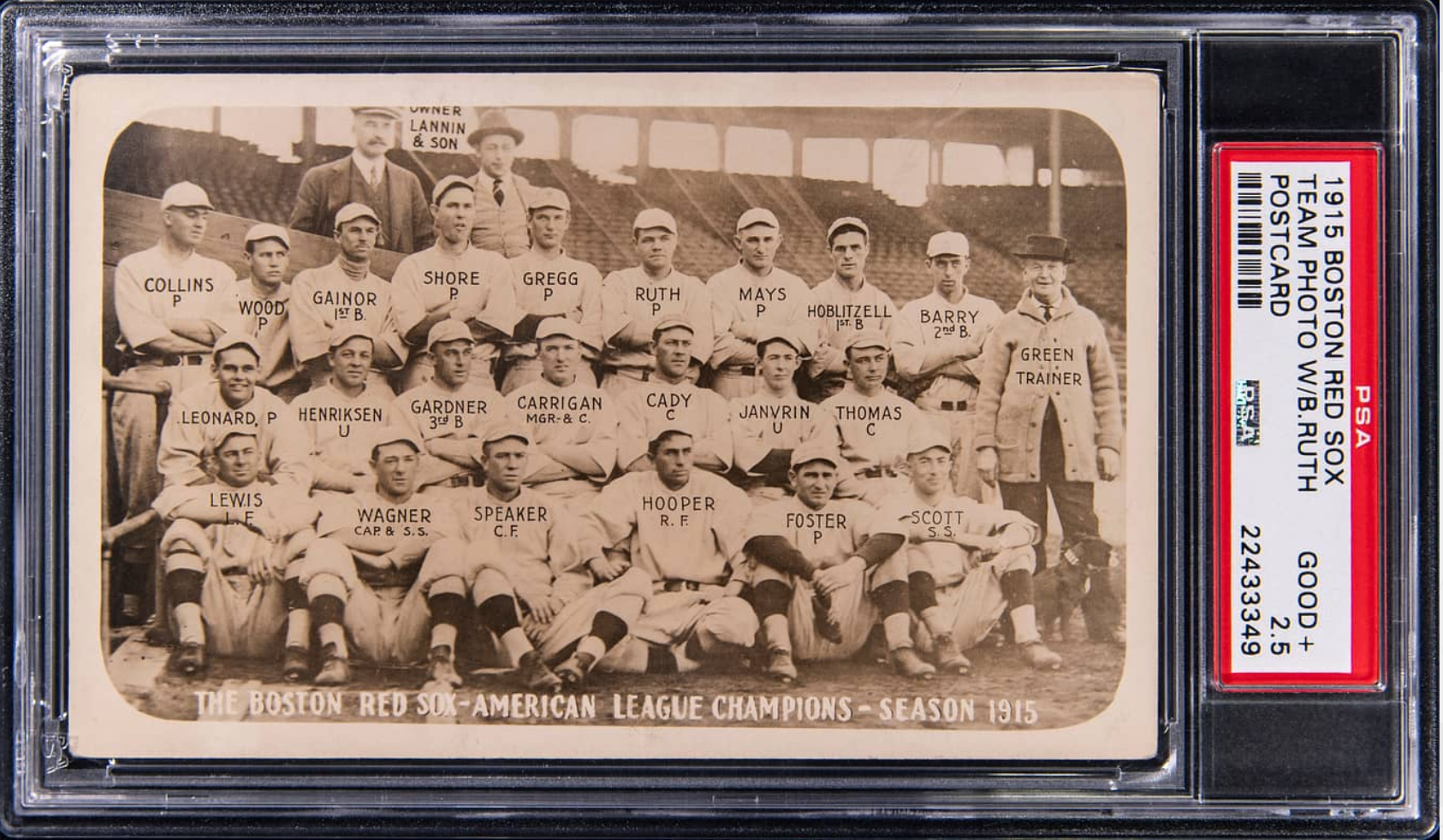 1915 Boston Red Sox team photo featuring Babe Ruth. 