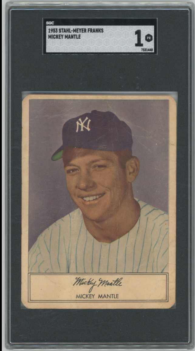 1953 Stahl-Meyer Franks Mickey Mantle card.