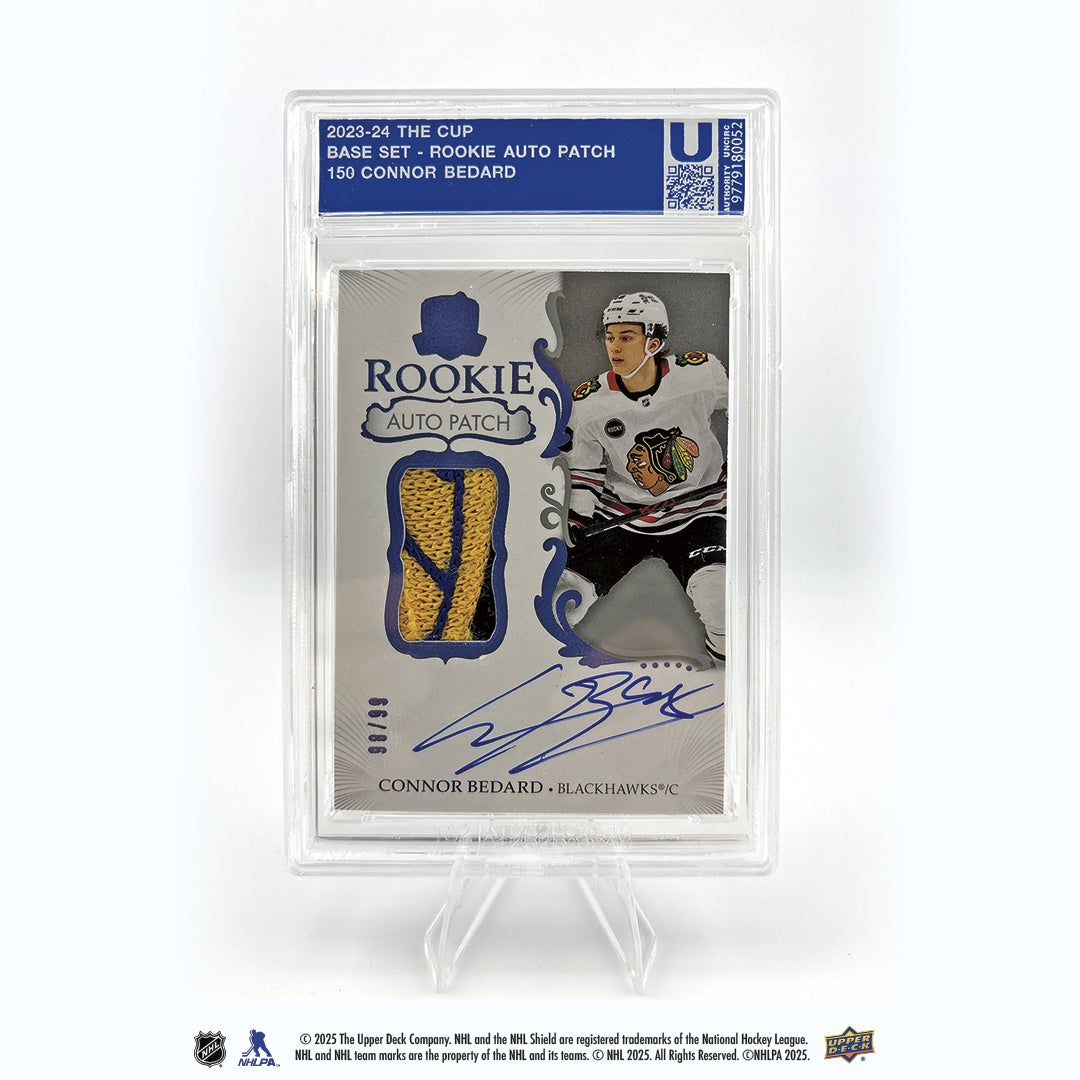 2023-24 Upper Deck The Cup Connor Bedard Rookie Patch Auto card. 