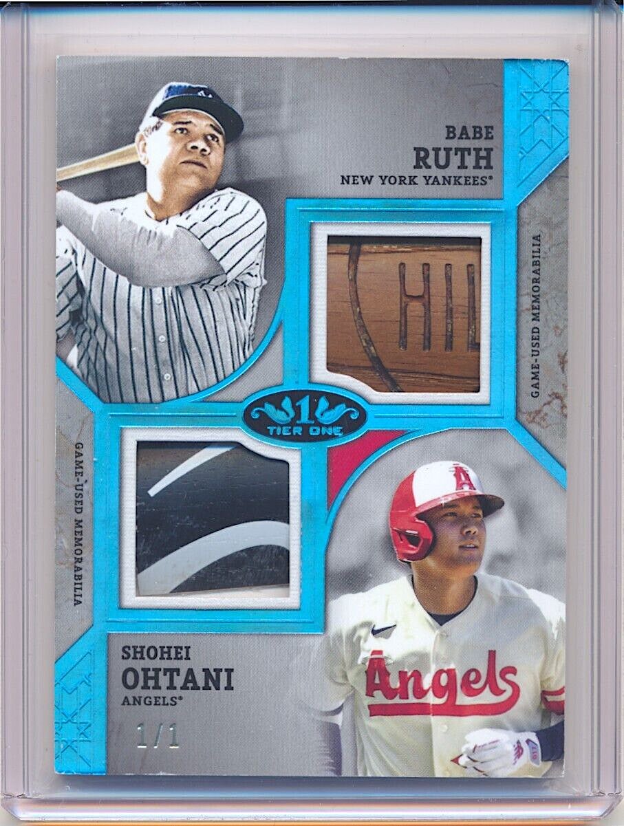 2024 Topps Tier One Blue Roil Babe Ruth/Shohei Ohtani card. 