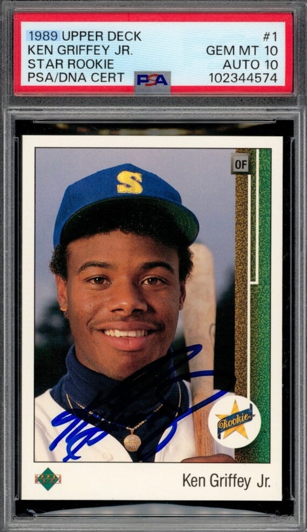 Signed 198 Upper Deck Ken Griffey Jr. rookie card.