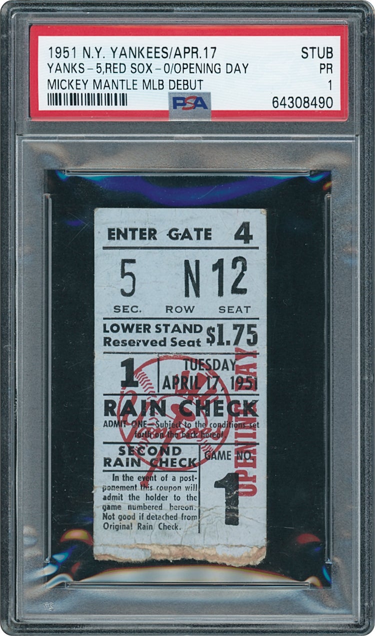 1951 Mickey Mantle MLB Debut ticket. 