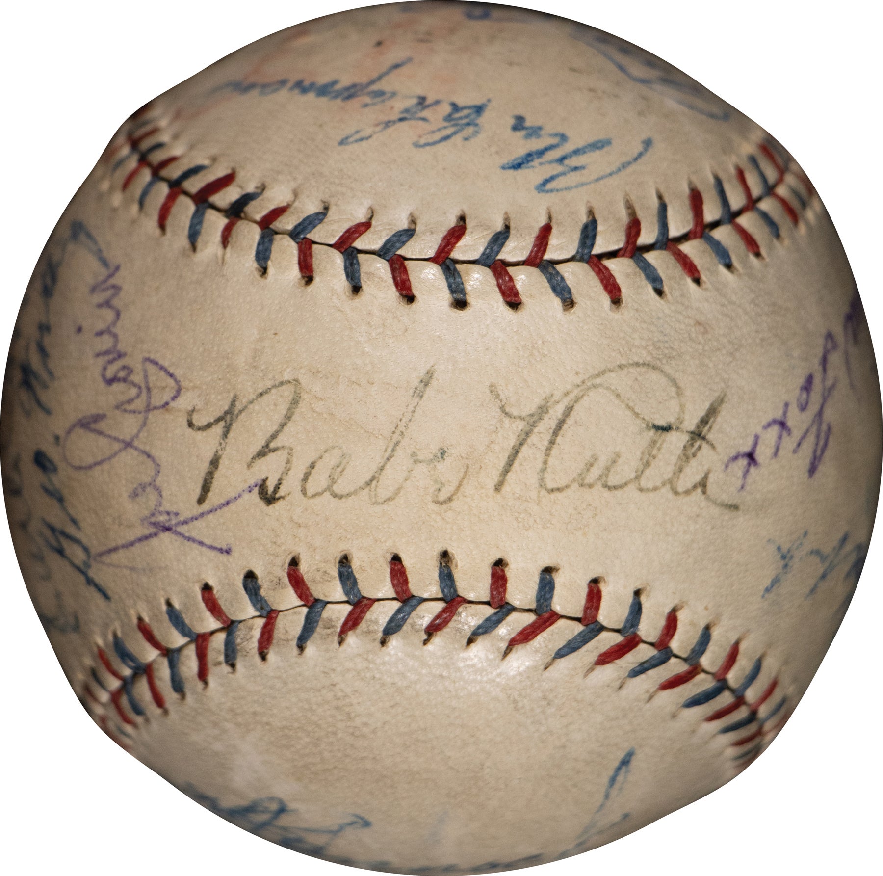 1920s American League Baseball signed by Babe Ruth, Lu Gehrig, Walter Johnson, Jimmy Foxx, and 10 other players. 