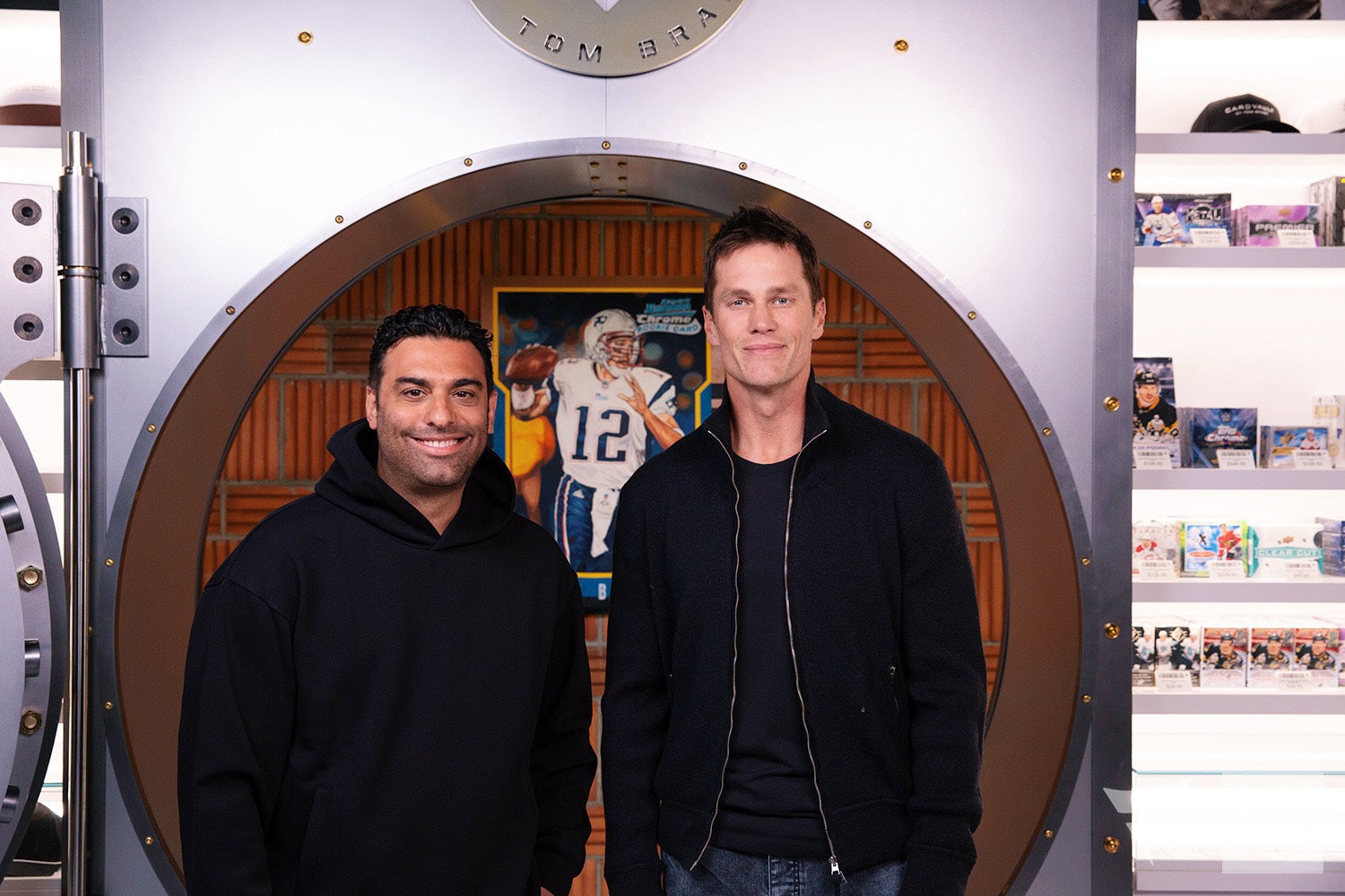Tom Brady and “Card Shopping” host Joe La Puma at the CardVault by Tom Brady. 