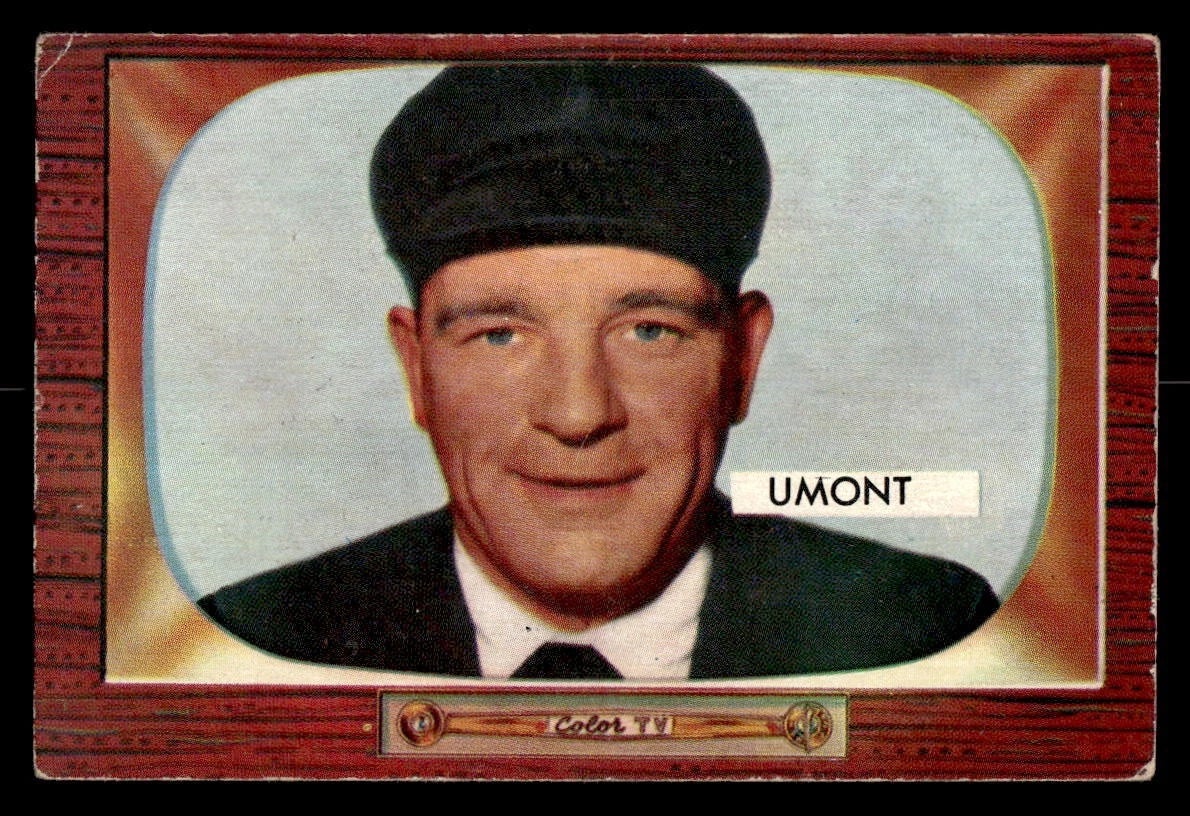 1955 Bowman Baseball Frank Umont card. 