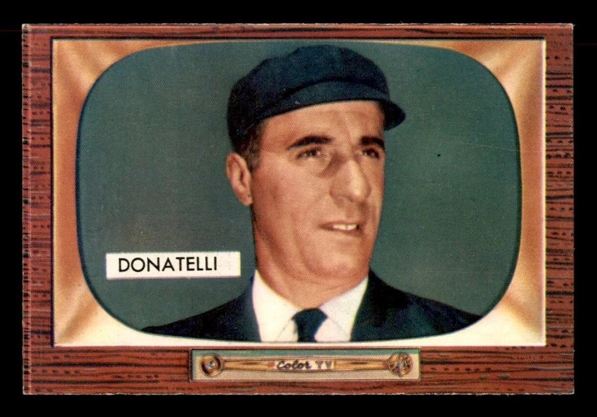 1955 Bowman Baseball Augie Donatelli card.