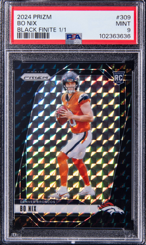 2024 Panini Prizm Black Finite Prizm Bo Nix Rookie card. 