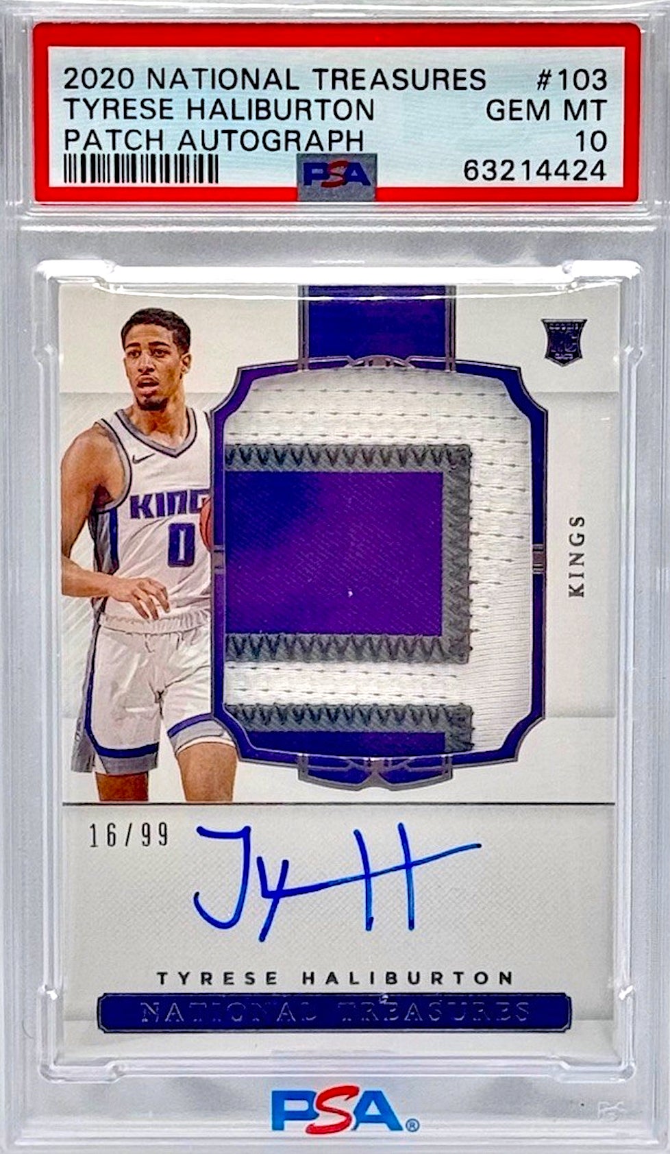 2020 National Treasures Tyrese Haliburton Rookie Patch Auto card. 