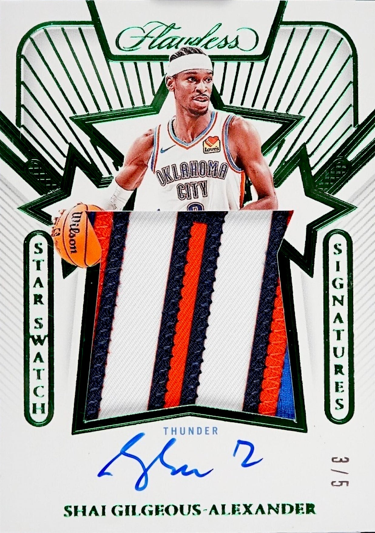 2023-24 Panini Flawless Star Swatch Signatures Shai Gilgeous-Alexander signed Emerald patch card.