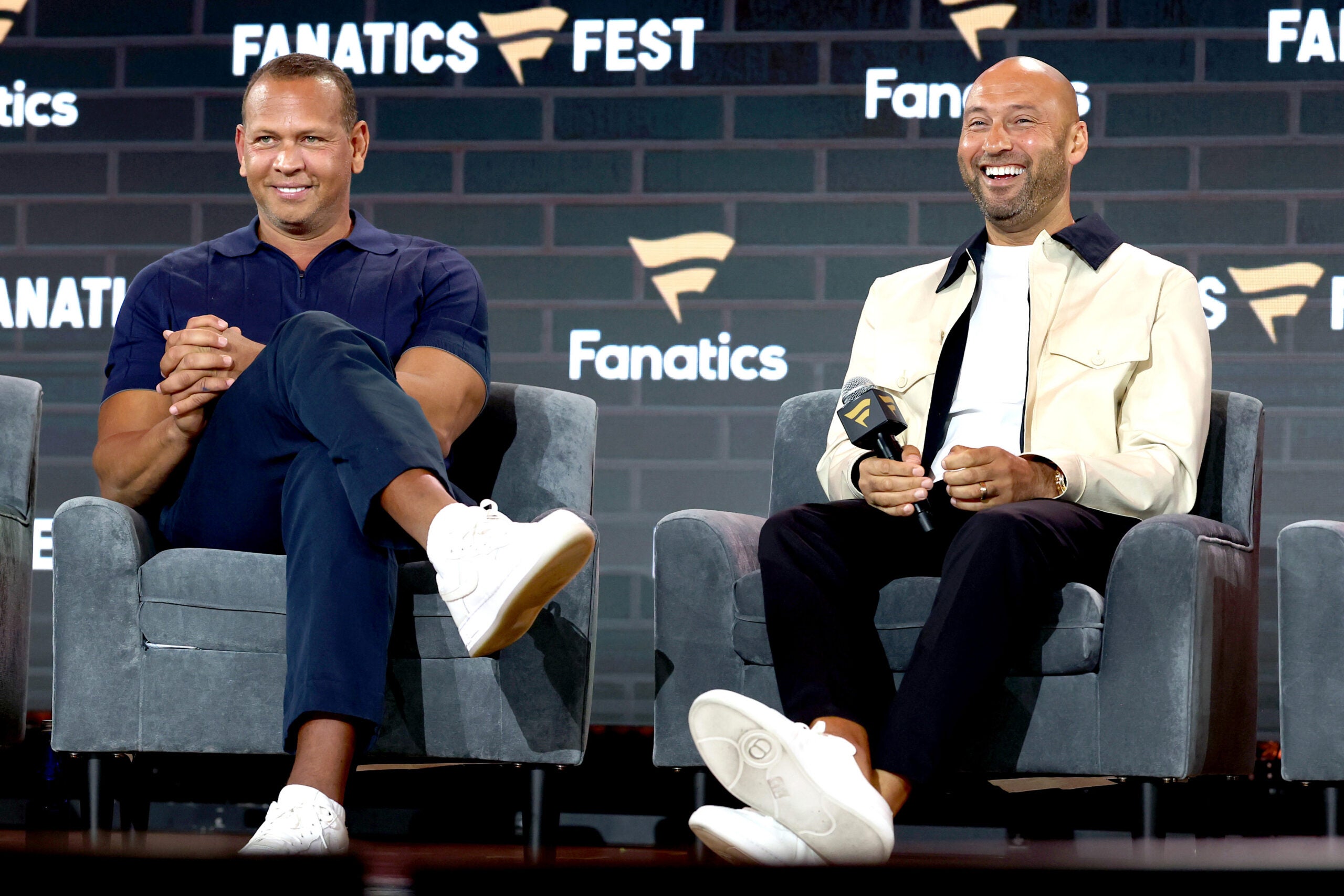 New York Yankees legends Alex Rodriguez and Derek Jeter at Fanatics Fest NYC. 