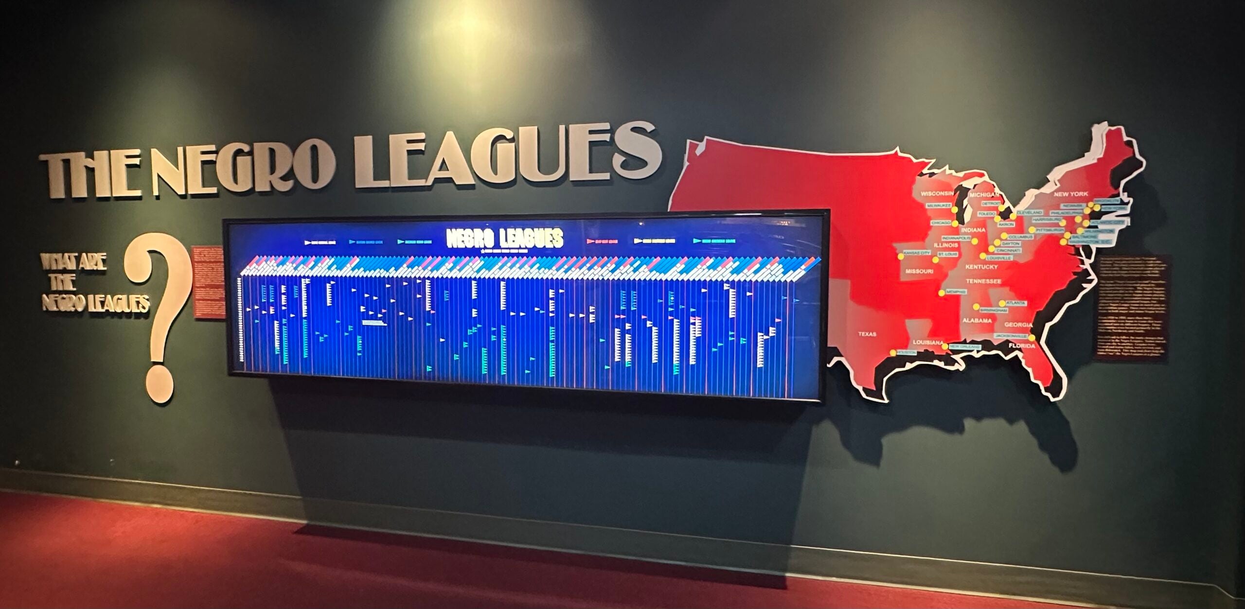 A map of the Negro Leagues at the Negro Leagues Baseball Museum. 