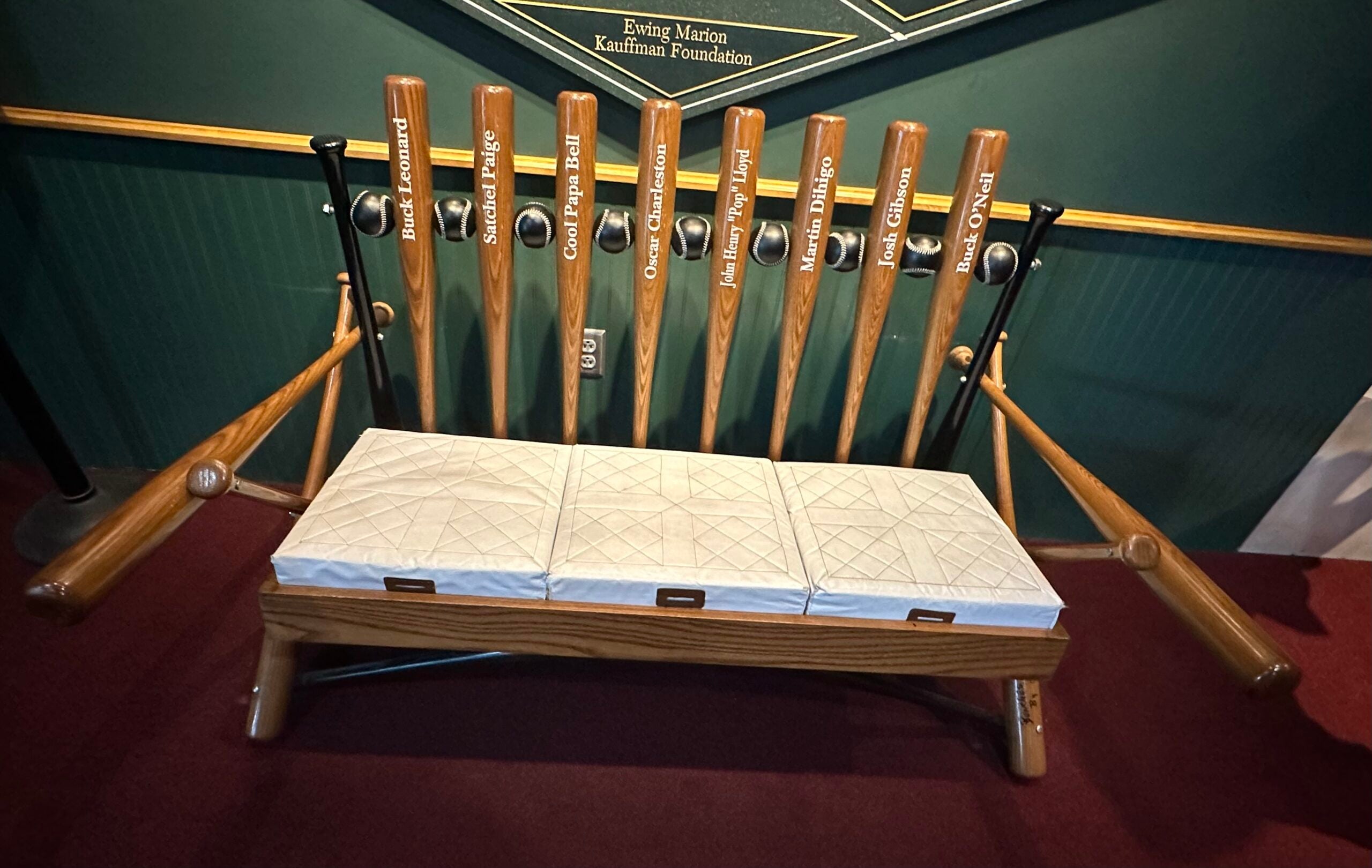 A bench at the Negro Leagues Baseball Museum honors such greats as including Satchel Paige, James “Cool Papa” Bell, Josh Gibson and Oscar Charleston.
