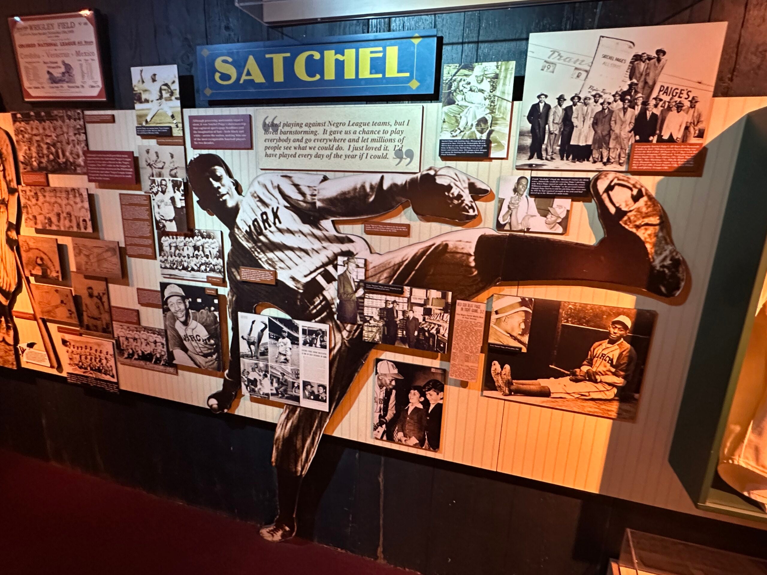 Satchel Paige exhibit at the Negro Leagues Baseball Museum. 
