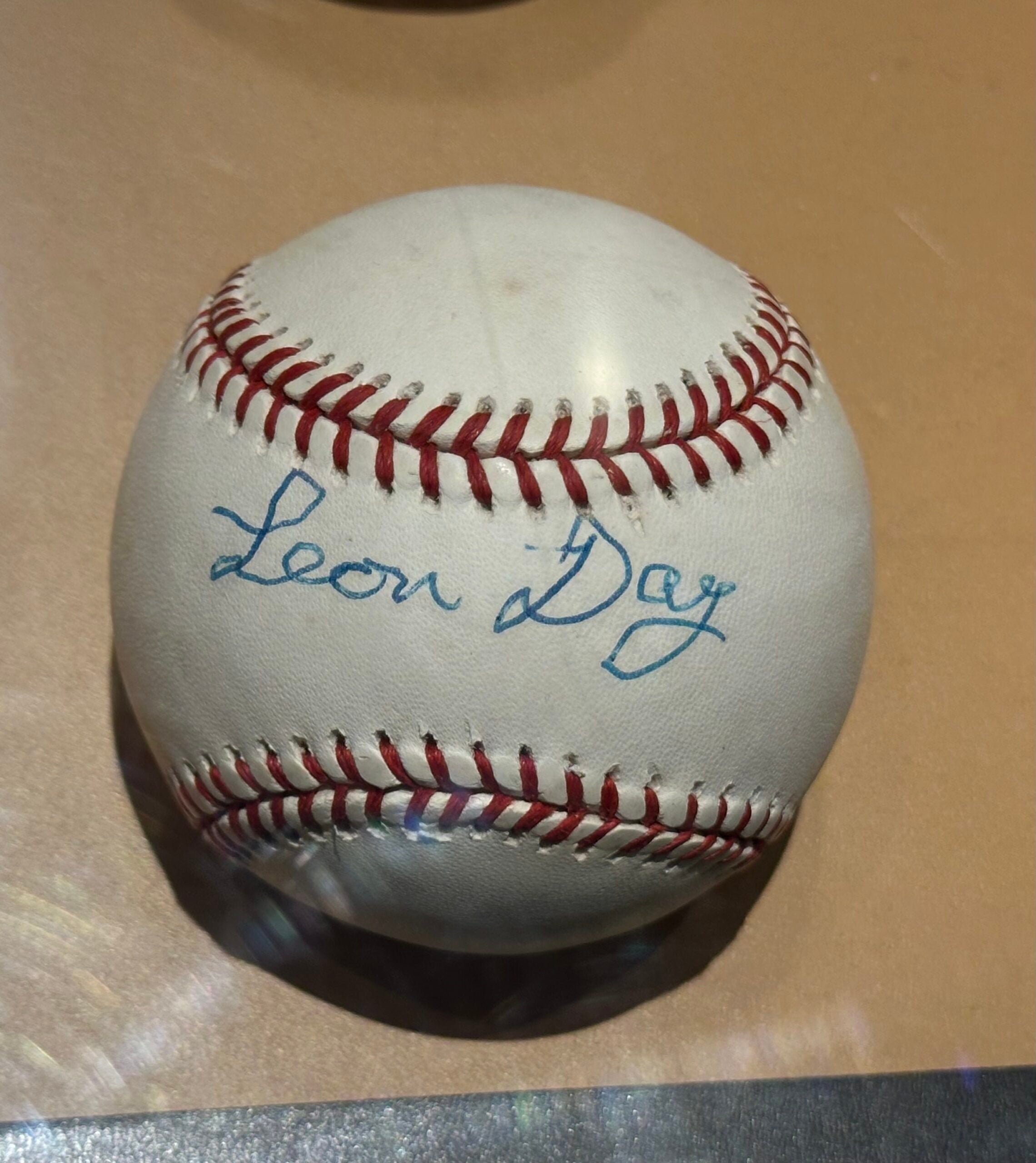 Leon Day-signed baseball at the Negro Leagues Baseball Museum. 