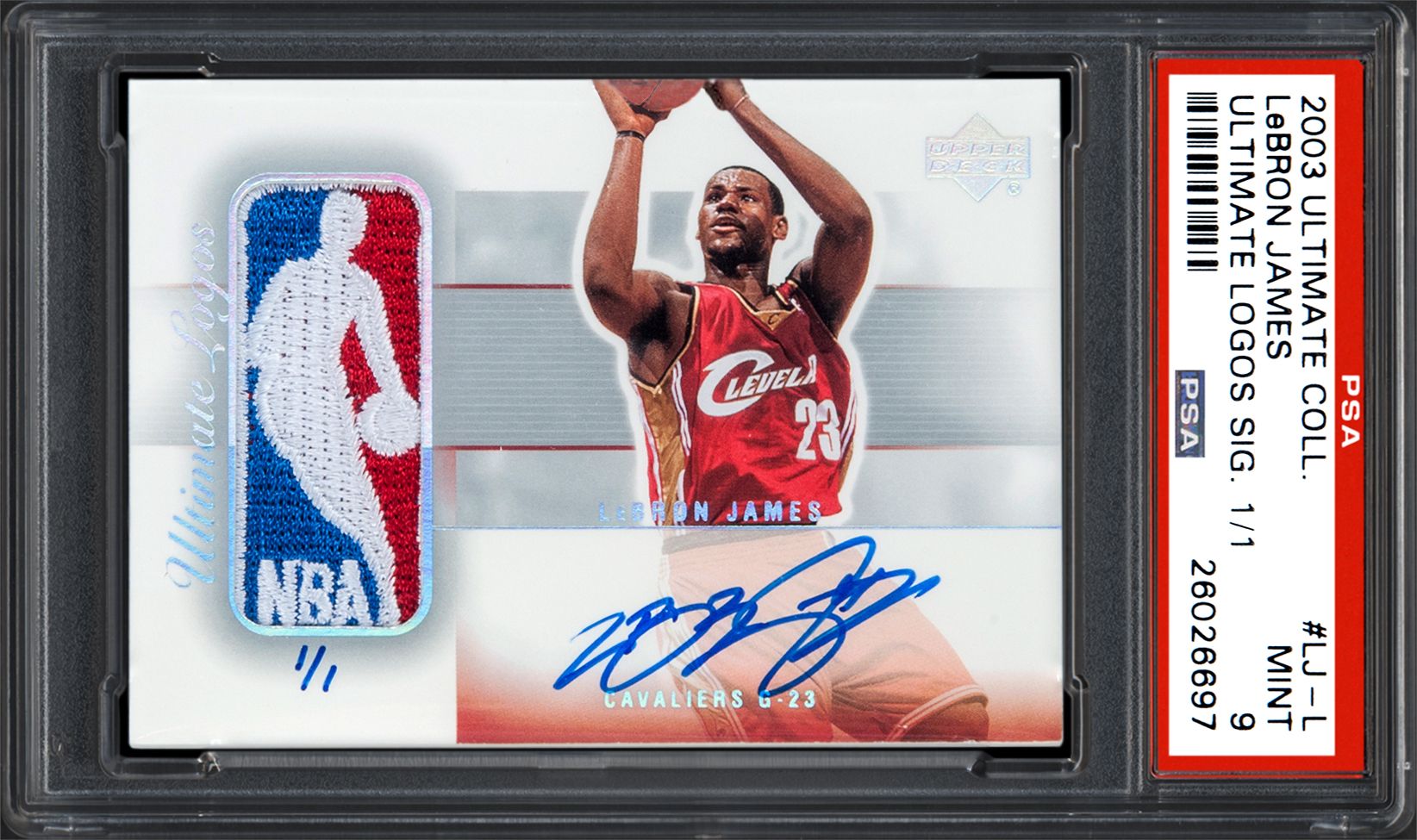 2003 Ultimate Collection LeBroon James Ultimate Logos #1/1 Rookie Patch Auto card. 