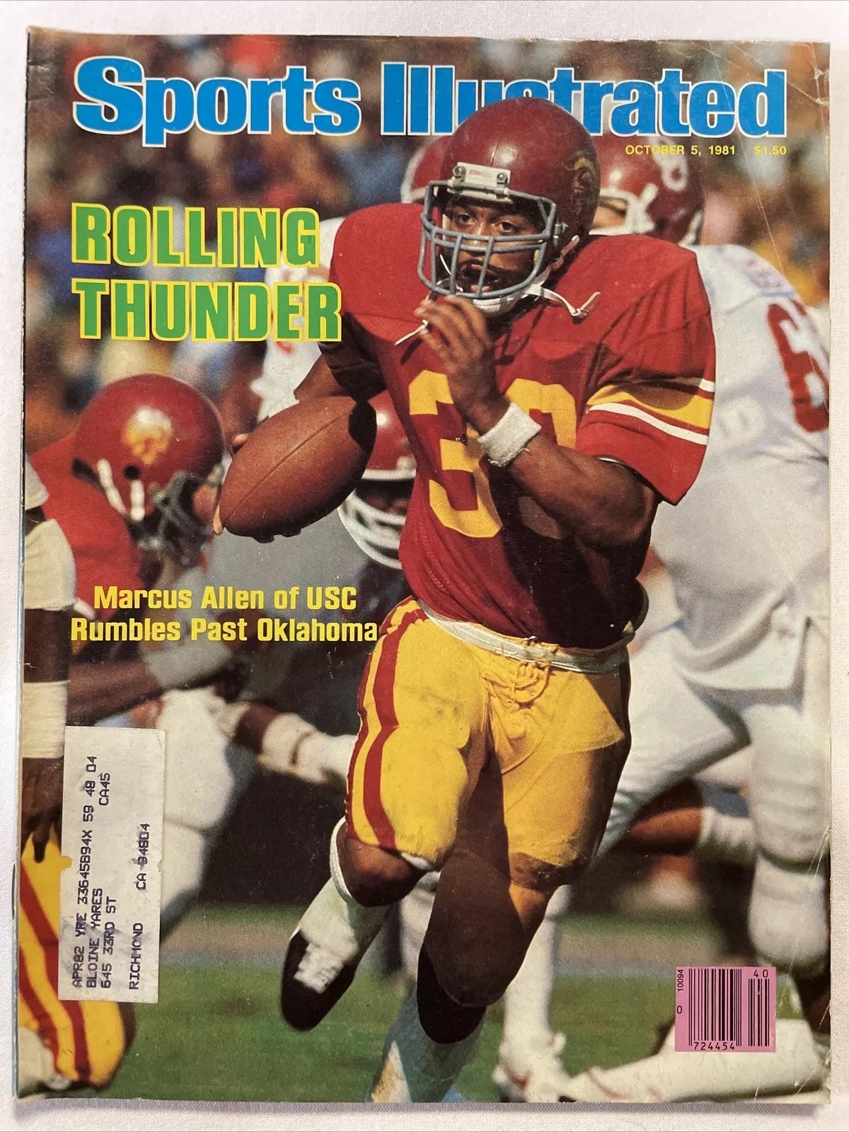 October 1981 Sports Illustrated cover featuring Marcus Allen. 