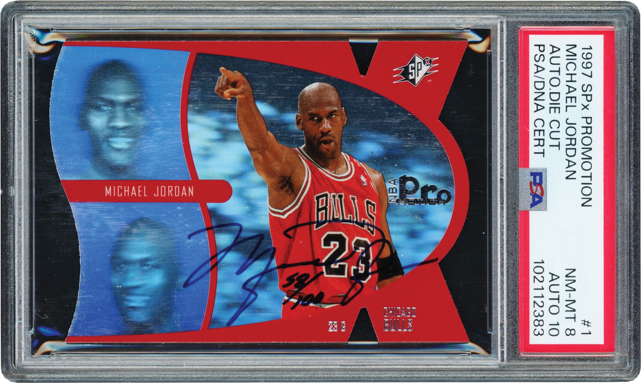 1997 SPx Promotion Michael Jordan Auto Die Cut card. 