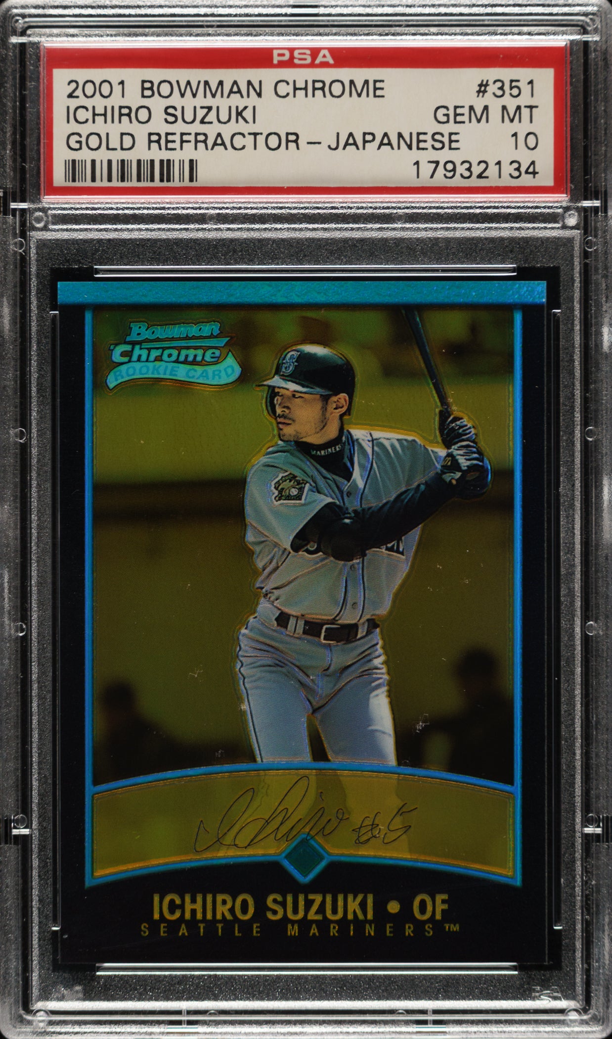 2001 Bowman Chrome Japanese #351 Ichiro Suzuki Rookie Gold Refractor.