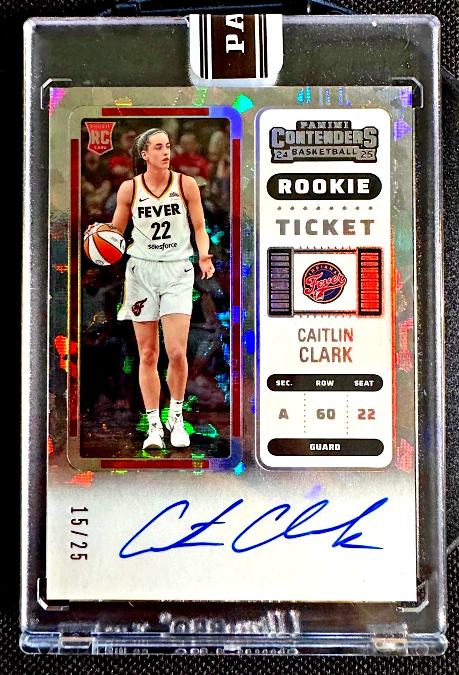 2024-25 Panini Rookie Ticket “Cracked Ice” Caitlin Clark card. 