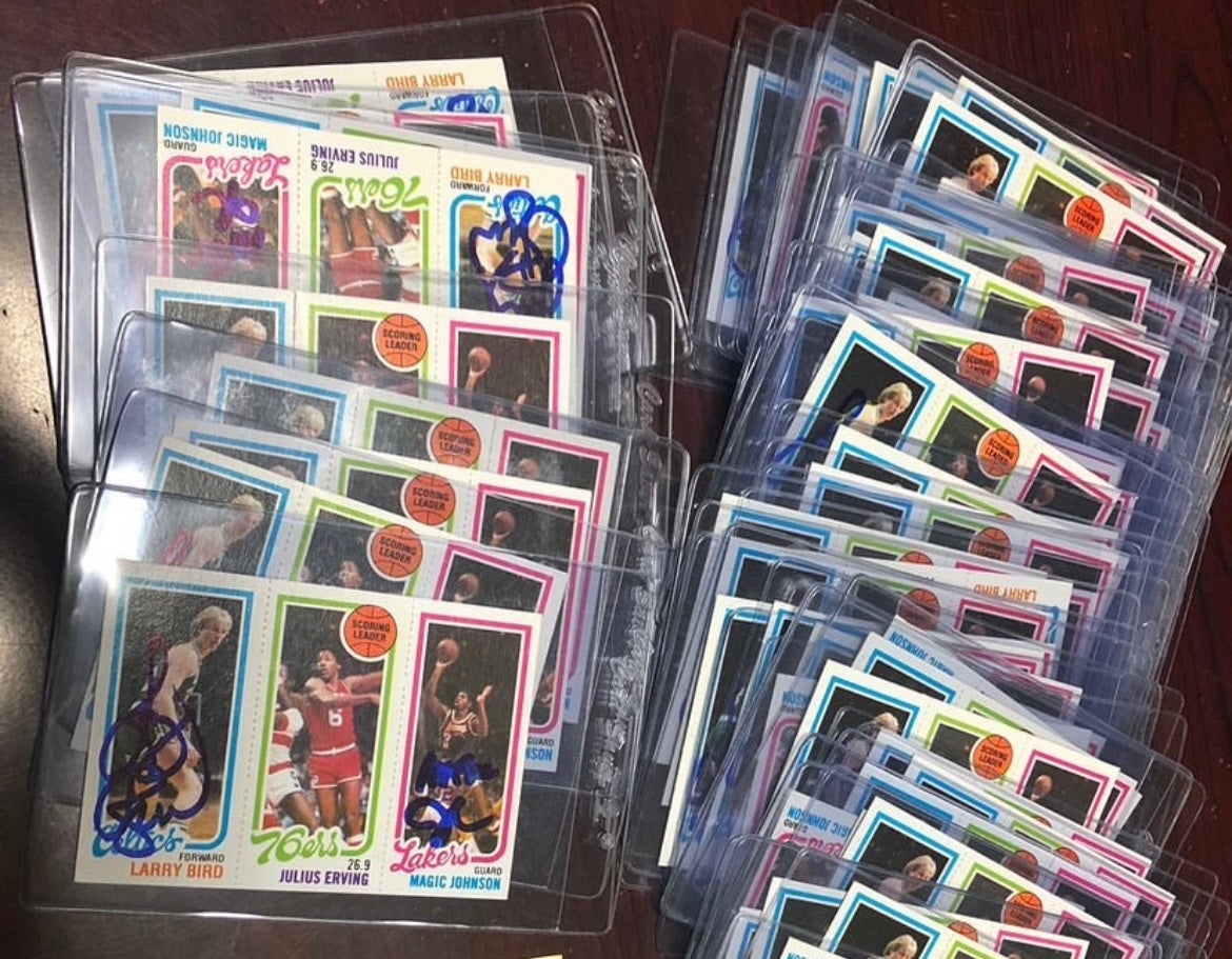 Jason Koonce's collection of Larry Bird/Magic Johnson rookie cards. 