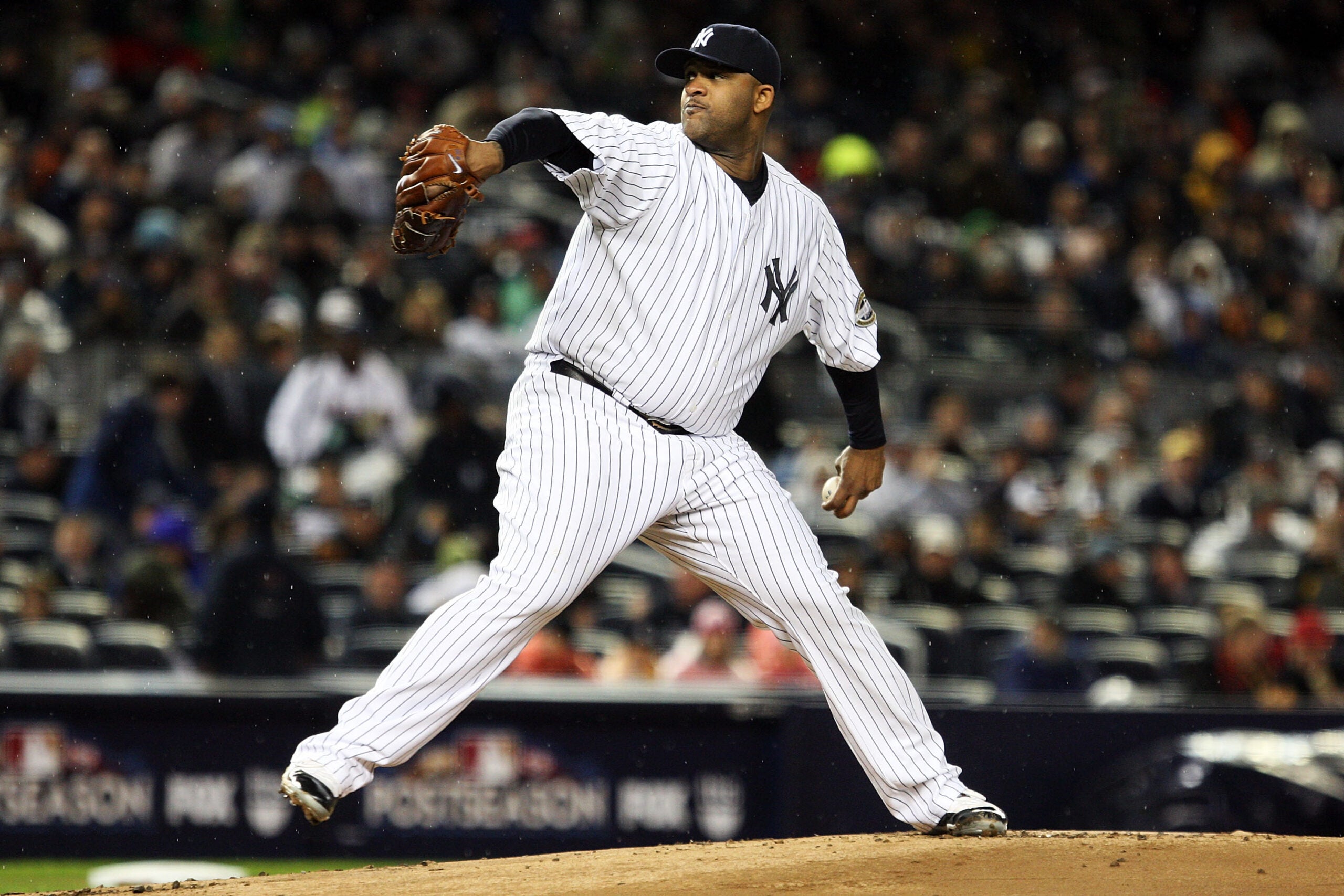 CC Sabathia pitches for the New York Yankees at Yankee Stadium in 2009. Sabathia won 134 in New York and led the Yankees to the 2009 World Series.