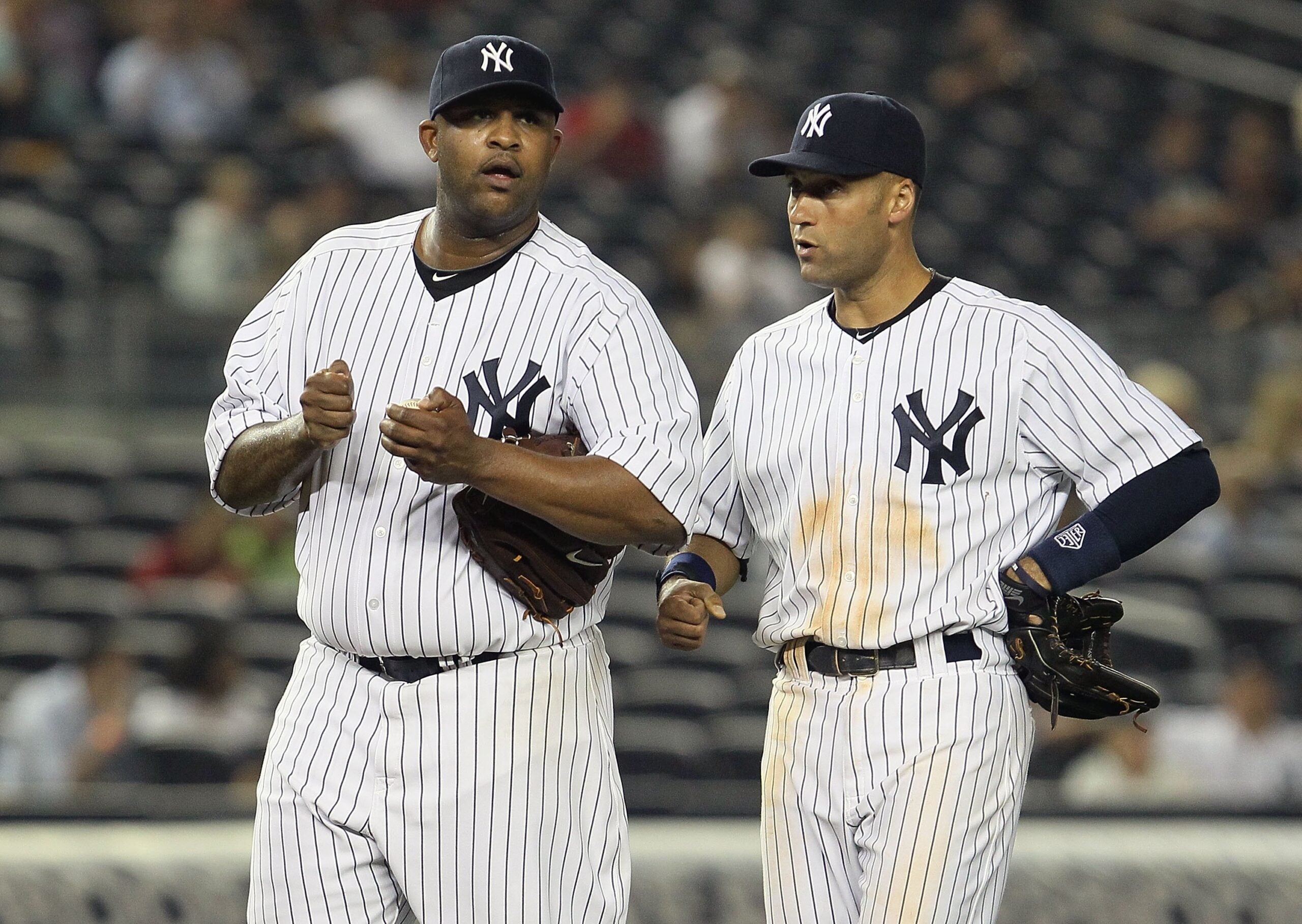 CC Sabathia and Derek Jeter during a 2011 game against the Red Sox at Yankee Stadium. Sabathia and Jeter, both Hall of Famers, are good friends. 