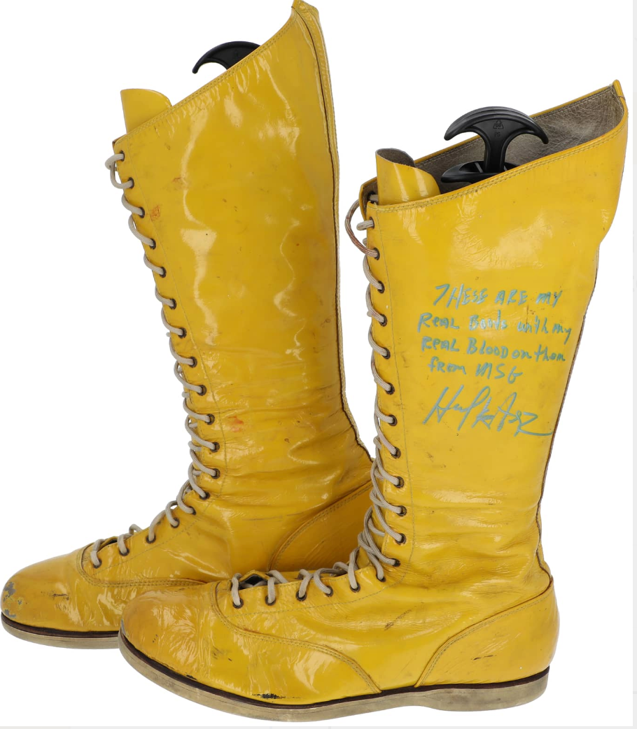 A pair of signed Hulk Hogan boots that sold for $66,000 at Goldin. 