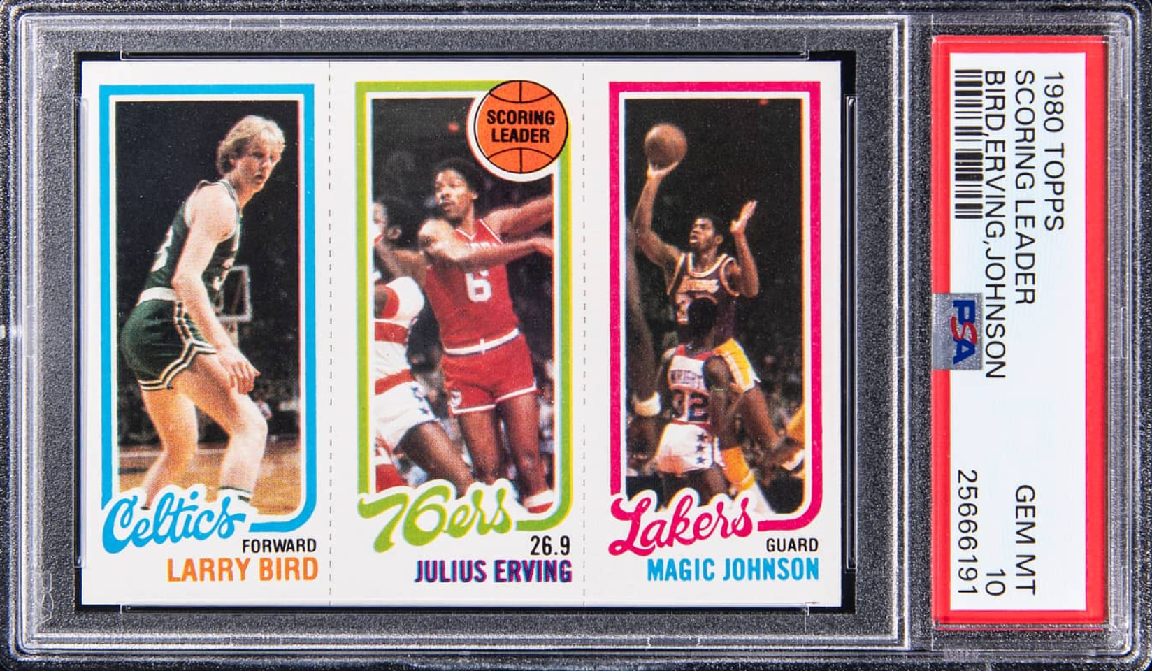 1980-81 Topps Larry Bird/Julius Erving/Magic Johnson rookie card. 