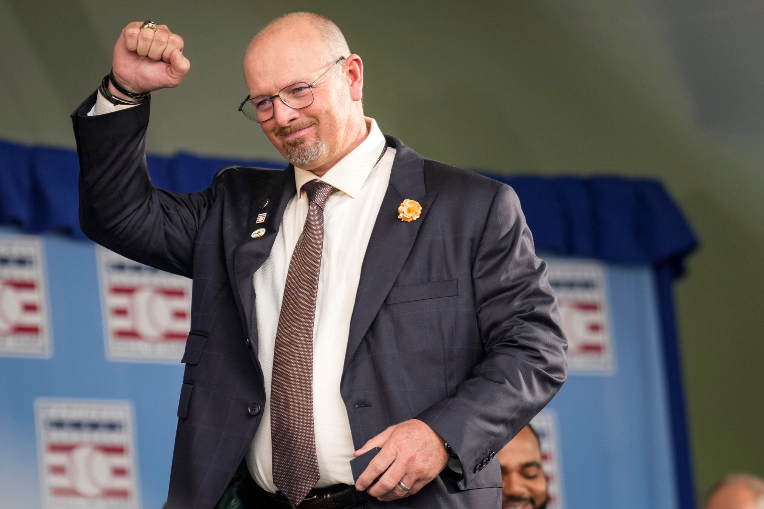 Billy Wagner shows off his Hall of Fame ring in Cooperstown. 