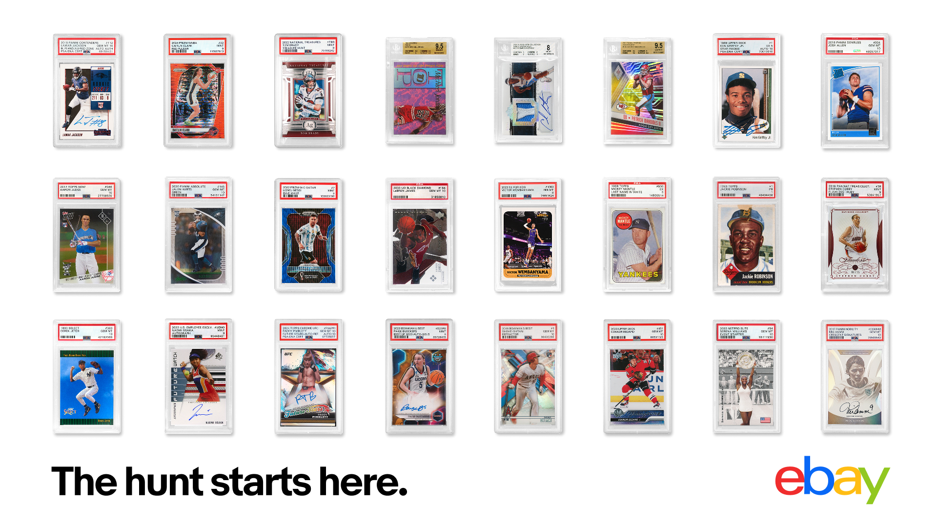 Cards featured in eBay's ‘The Hunt’ at the 2025 National Sports Collectors Convention. 