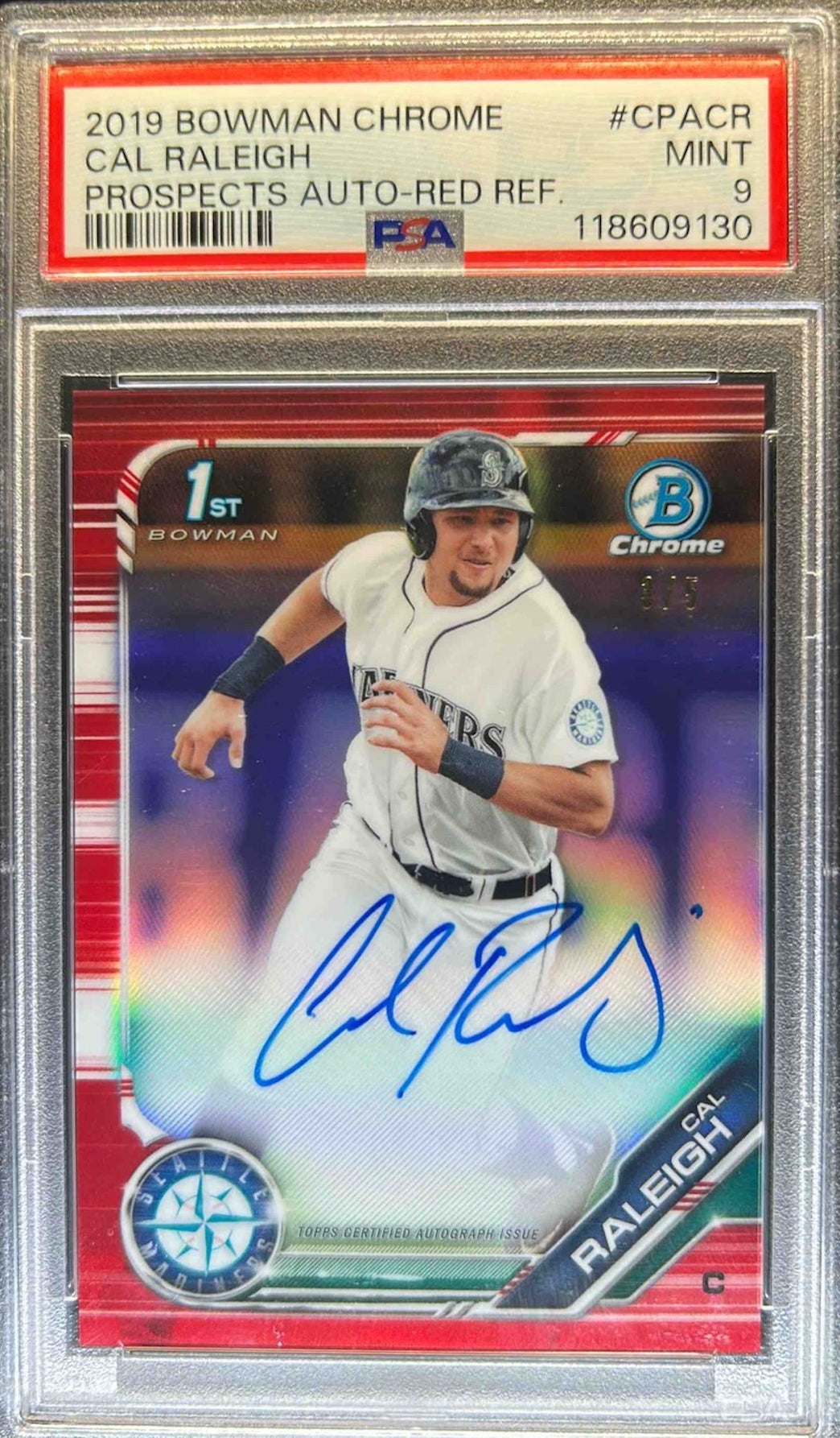 2019 Bowman Chrome Cal Raleigh Red Refractor. 