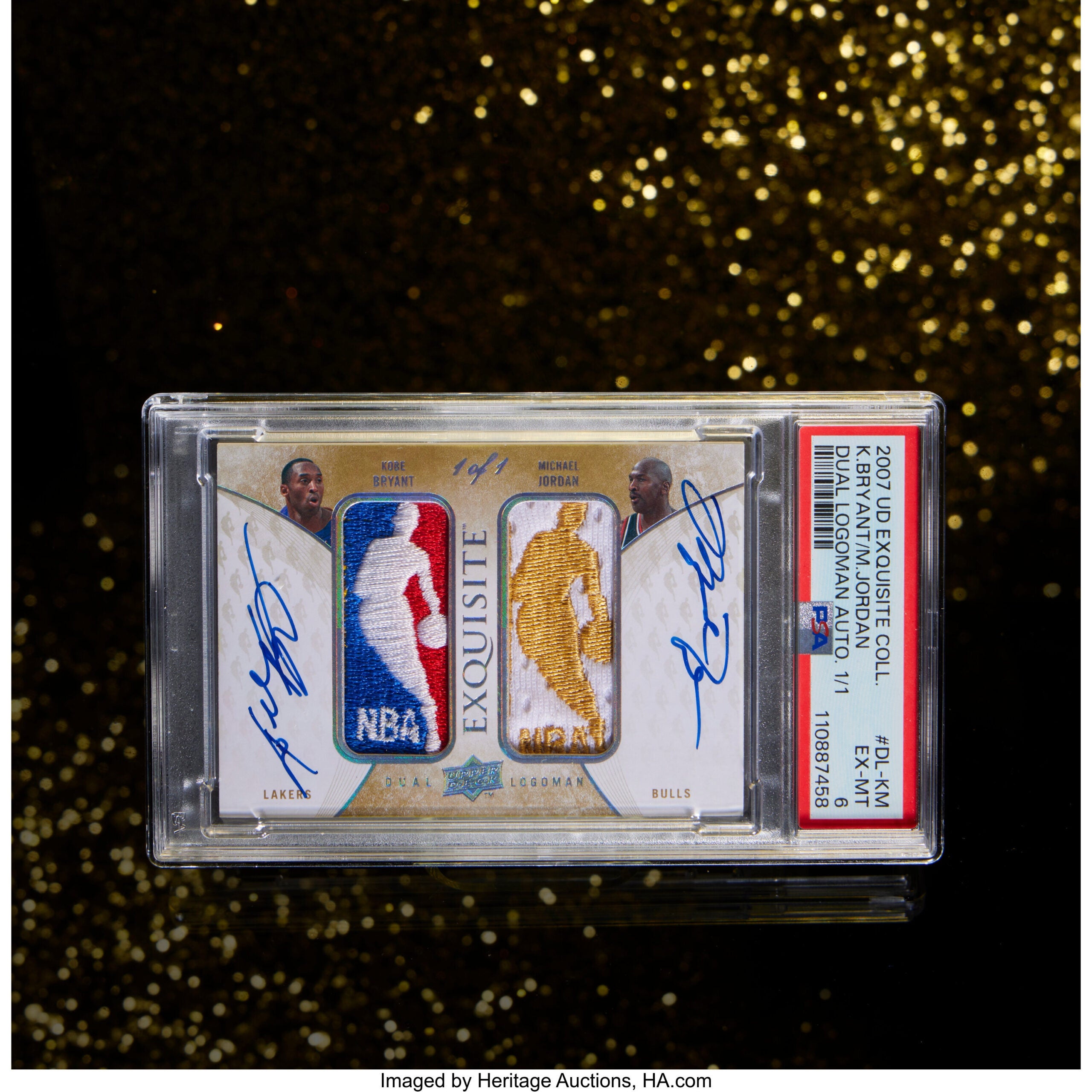 2007-08 Upper Deck Exquisite Collection Kobe Bryant/Michael Jordan Dual Auto Logoman card. 