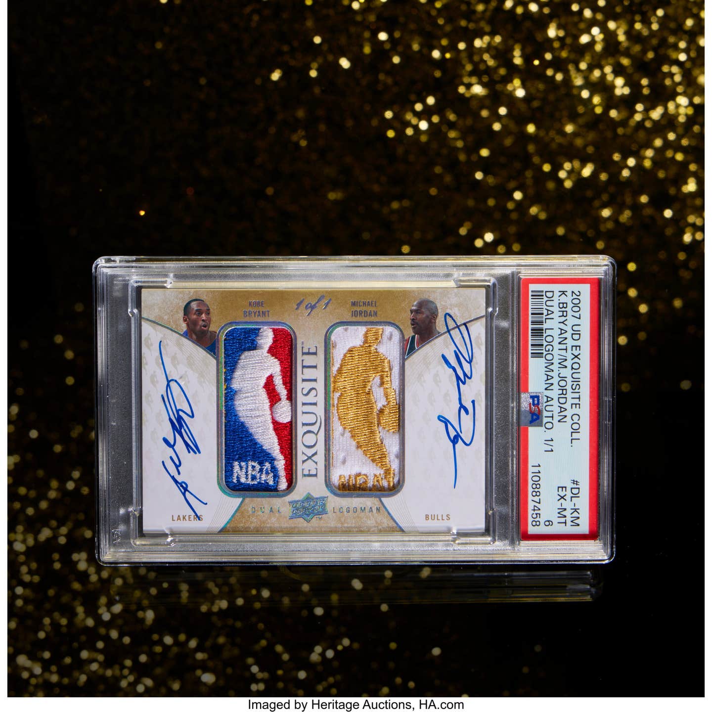 2007-08 Upper Deck Exquisite Collection Michael Jordan/Kobe Bryant Dual Auto Logoman card.