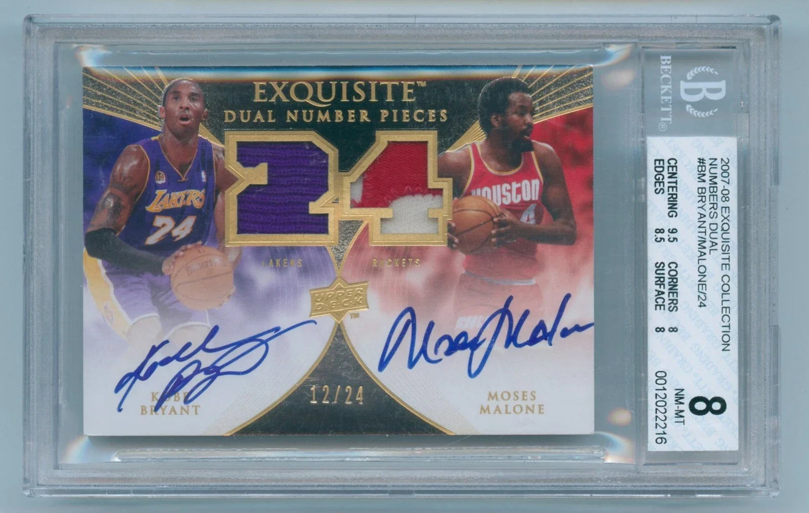 2007-08 Exquisite Collection Numbers Dual Kobe Bryant/Moses Malone card. 