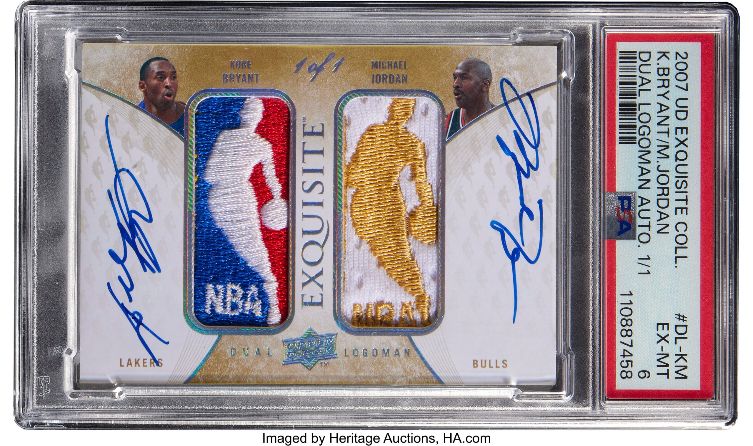 2007-08 Upper Deck Exquisite Collection Dual Logoman Autographs Michael Jordan & Kobe Bryant 1/1 card. 