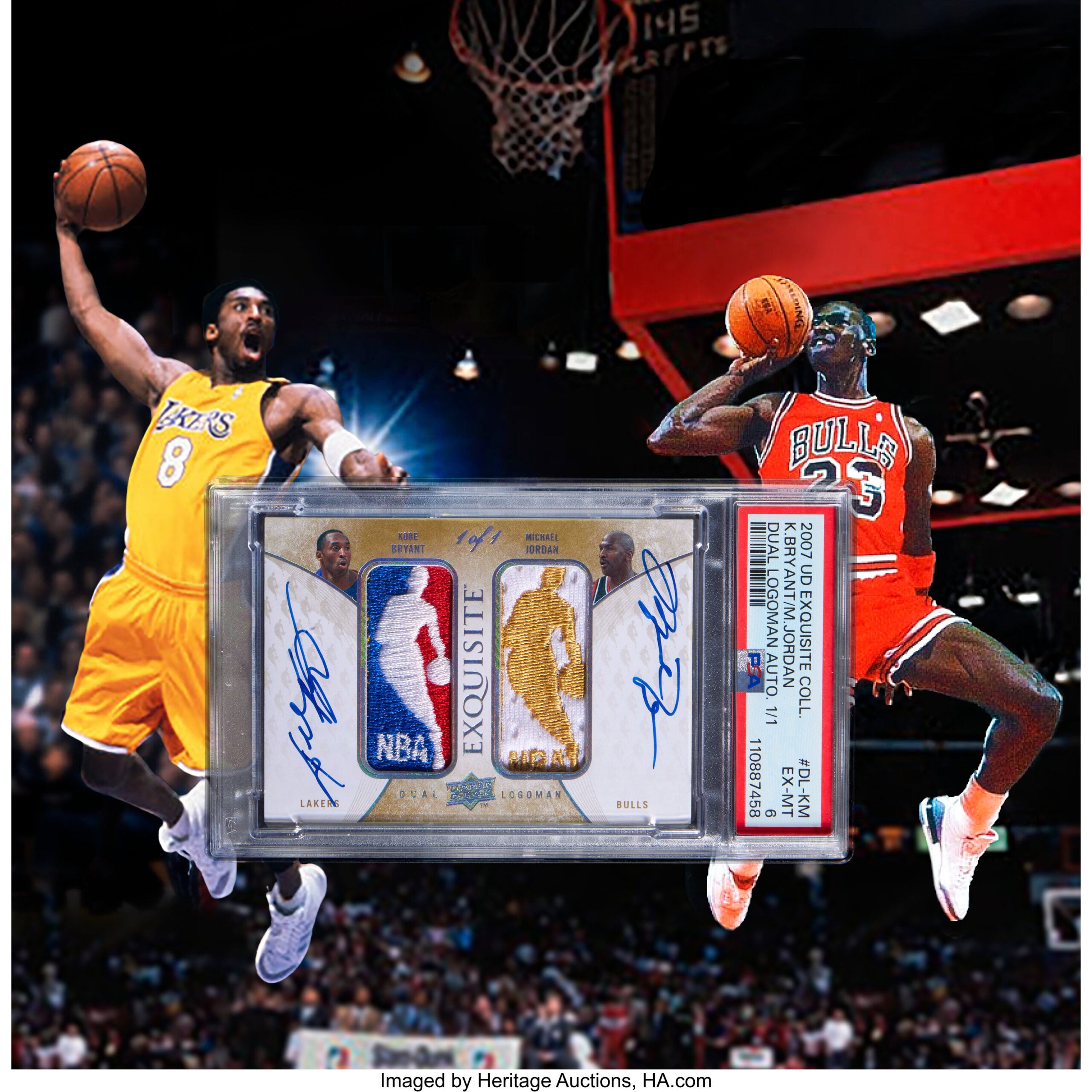 2007-08 Upper Deck Exquisite Collection Dual Logoman Autographs Michael Jordan & Kobe Bryant 1/1 card.  