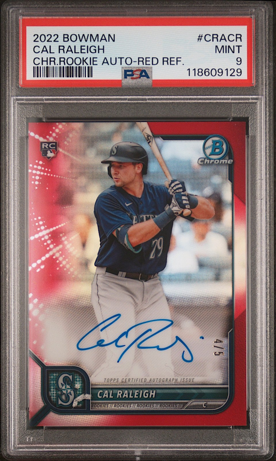 2022 Bowman Cal Raleigh Rookie Auto Red Refractor. 