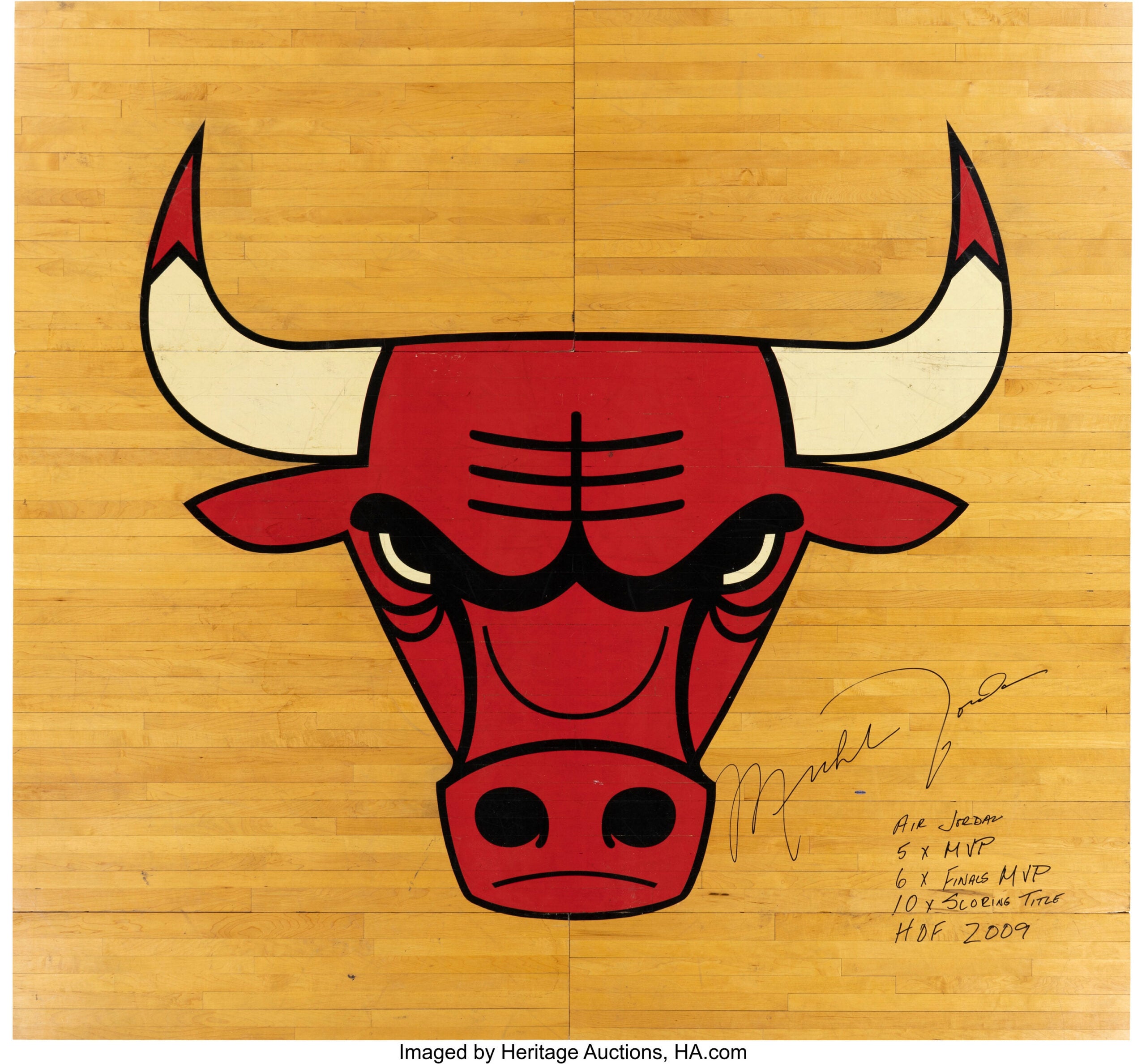 1994-98 United Center original game-used court section signed and inscribed by Michael Jordan. 