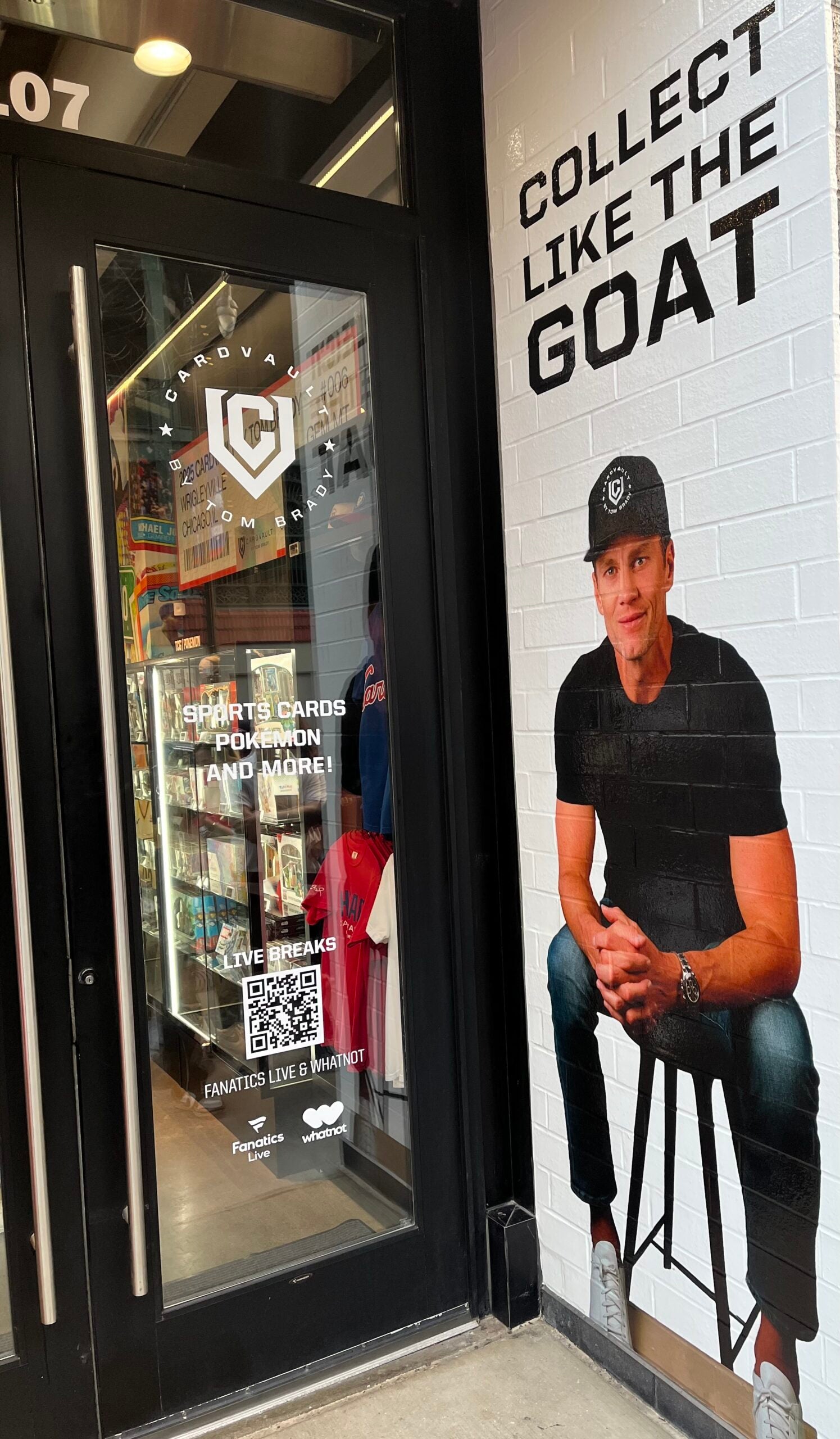Entrance to the CardVault By Tom Brady store near Wrigley Field in Chicago. 