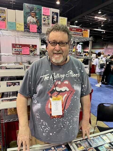 Dealer Jim Schaefer of Jim’s Card Corner of Madison, Wisc. at The National. 